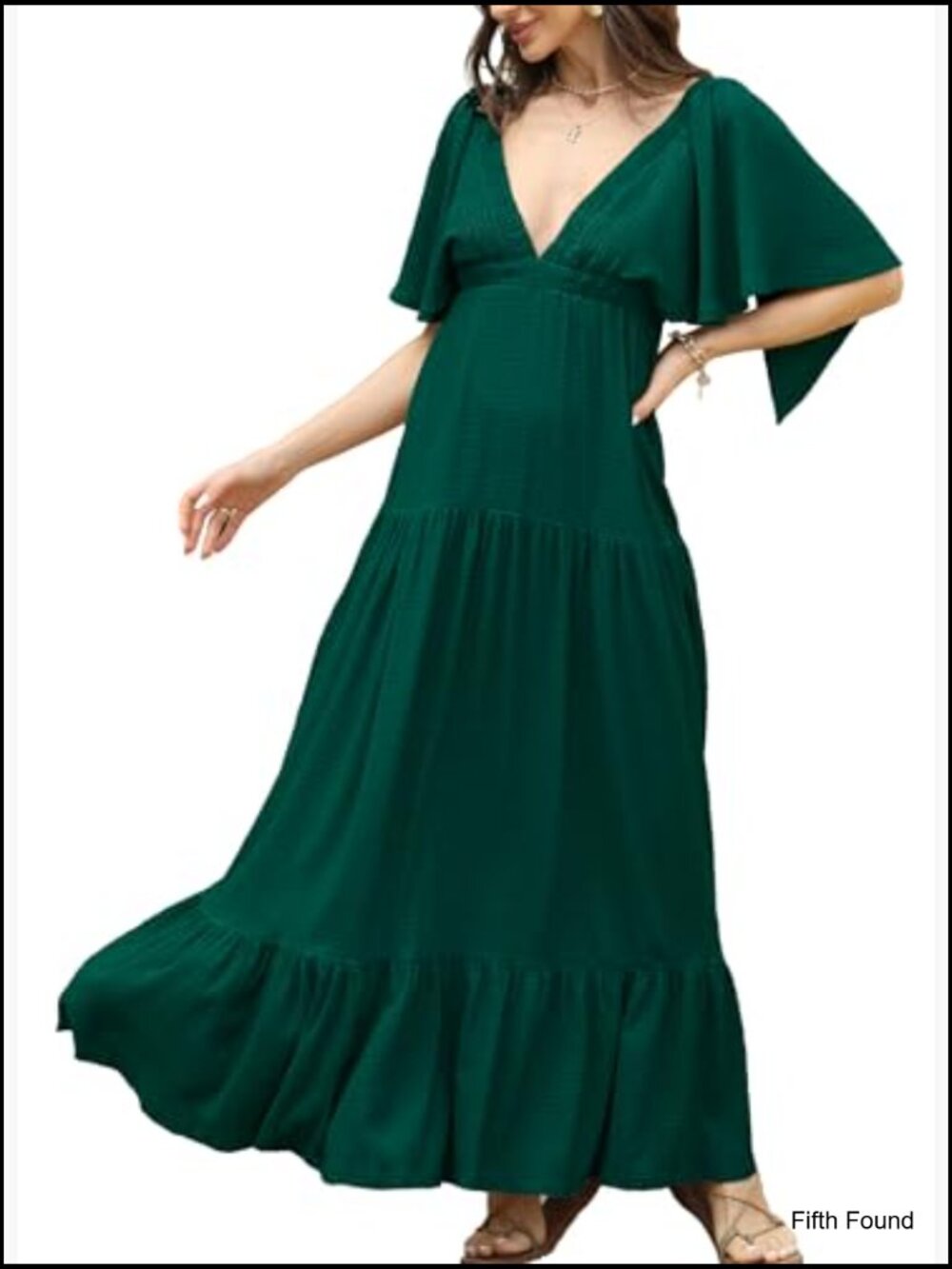 Sexy V-Neck Maxi Dress Flutter Sleeve Backless Tiered A-Line Flowy - Picture 2 of 7